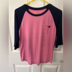 Ivory Ella Pink and Blue Raglan 3/4 Sleeve Tee